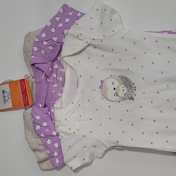 Carter's Just One You Purple Owls Set of 3 Body Suits - Picture 2 of 6
